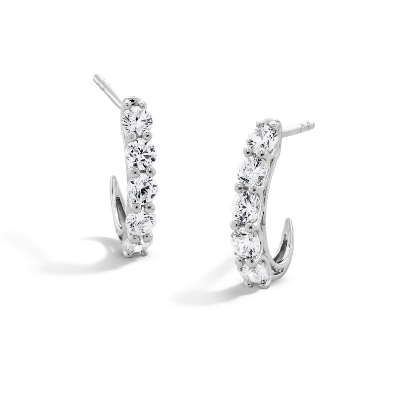 1.00 CT. T.W. Certified Lab-Grown Diamond J-Hoop Earrings in 10K White Gold (F/VS2)