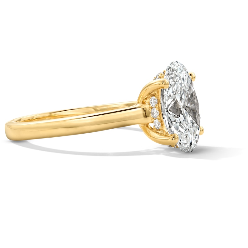 Main Image 4 of 3 CT. T.W. Oval Certified Lab-Grown Diamond Engagement Ring in 14K Yellow Gold (F/VS2)