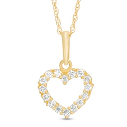 Child’s Cubic Zirconia Heart Outline Pendant in 10K Gold - 15"