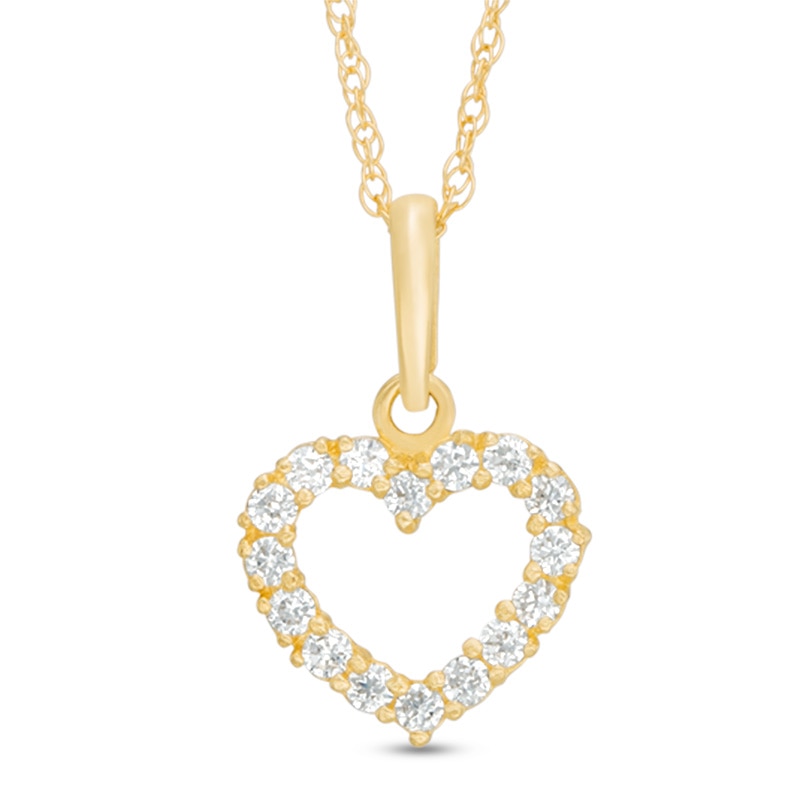 Child's Cubic Zirconia Heart Outline Pendant in 10K Gold - 15"