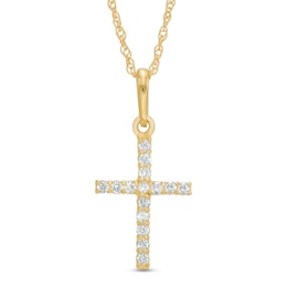 Child’s Cubic Zirconia Cross Pendant in 10K Gold - 15"