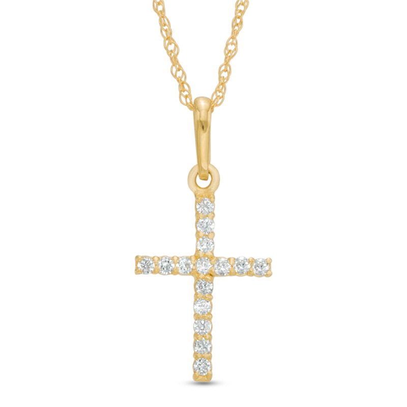 Child's Cubic Zirconia Cross Pendant in 10K Gold - 15"