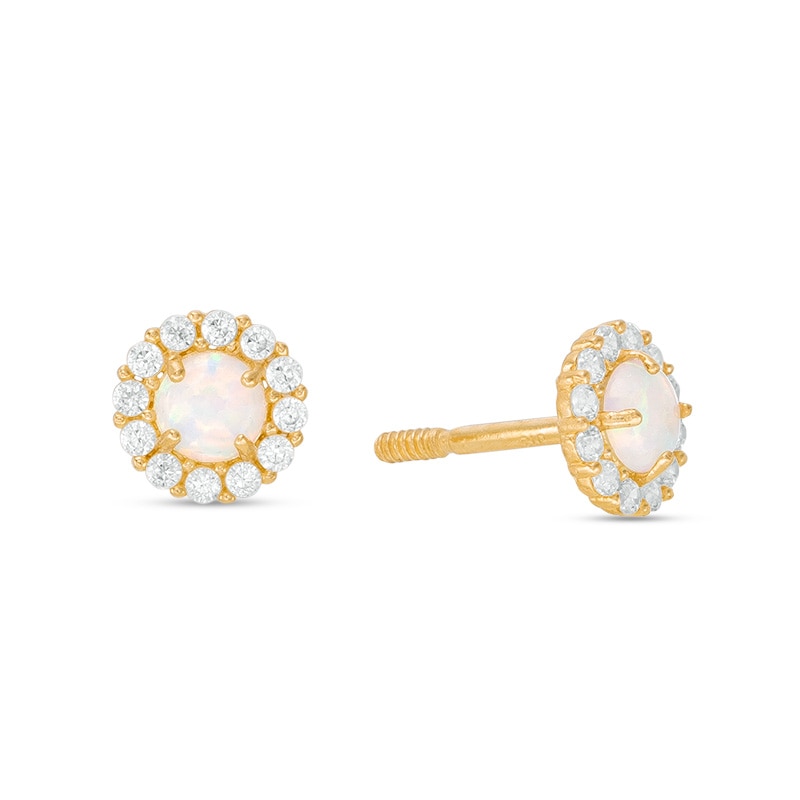 Child's Lab-Created Opal and Cubic Zirconia Frame Stud Earrings in 10K Gold