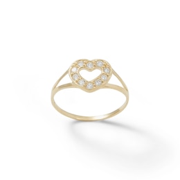 Child’s Cubic Zirconia Heart Frame Ring in 10K Gold