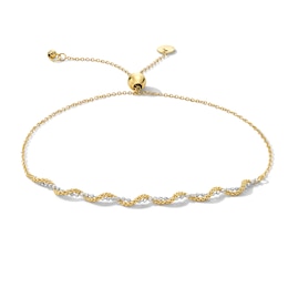 Twist Popcorn and Bead Chain Bolo Bracelet in 18K Two-Tone Gold