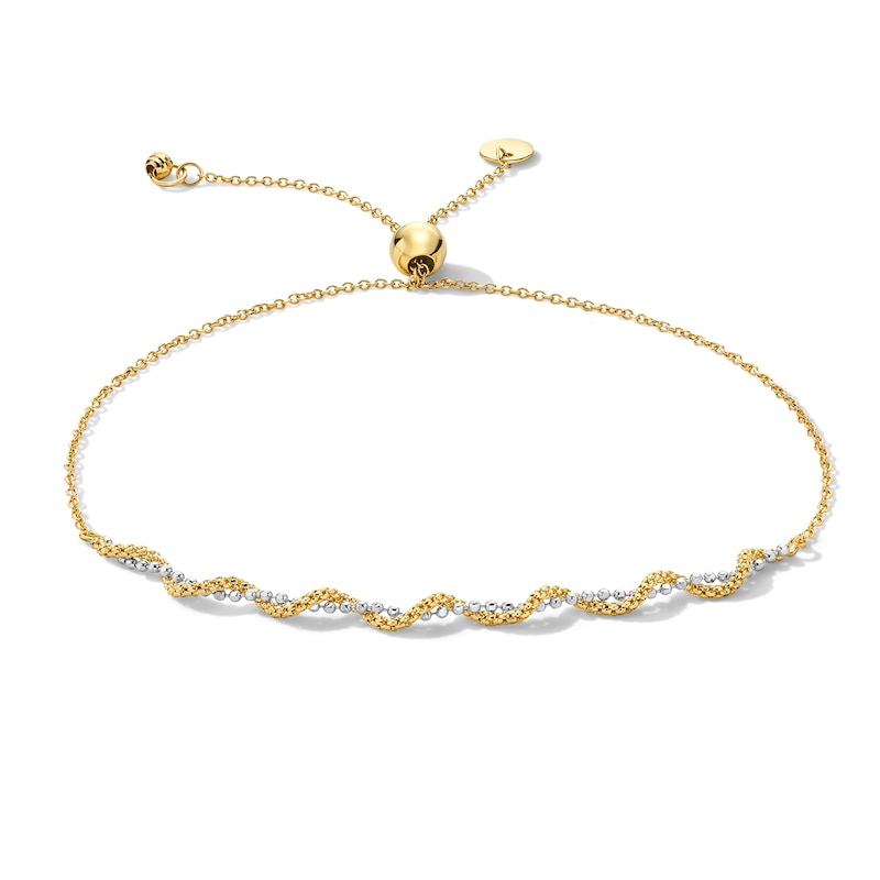 Main Image 1 of Twist Popcorn and Bead Chain Bolo Bracelet in 18K Two-Tone Gold