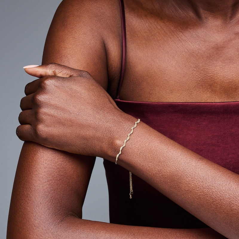 Twist Popcorn and Bead Chain Bolo Bracelet in 18K Two-Tone Gold