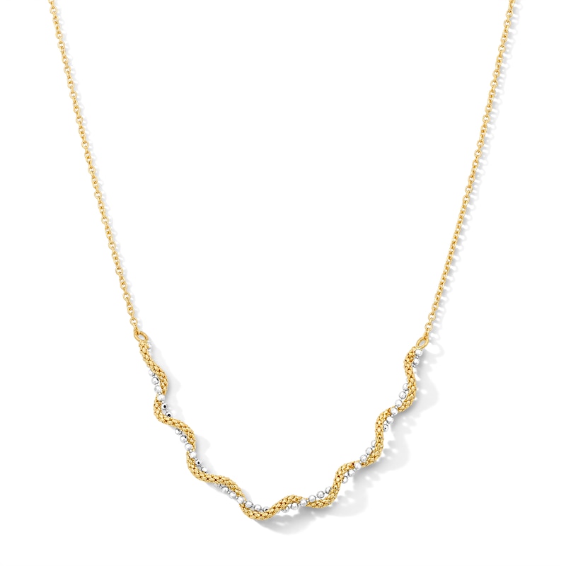 Main Image 1 of Twist Popcorn and Bead Chain Necklace in 18K Two-Tone Gold