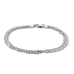 4.3mm Double Rope and Capsule Bead Chain Layered Bracelet in Solid Sterling Silver - 7.25"
