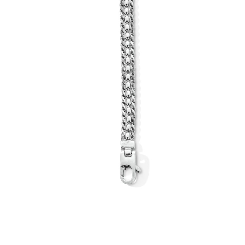 4.3mm Double Rope and Capsule Bead Chain Layered Bracelet in Solid Sterling Silver - 7.25"