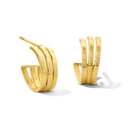 Reaura Three-Row J-Hoop Earrings in Hollow Repurposed 10K Gold