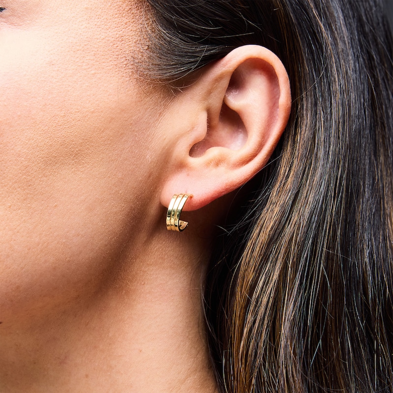 Main Image 2 of Reaura Three-Row J-Hoop Earrings in Hollow Repurposed 10K Gold