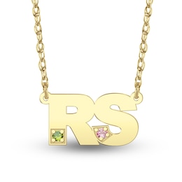Double Block Initial Necklace with Birthstone (2 Initials and Stones) - 18”