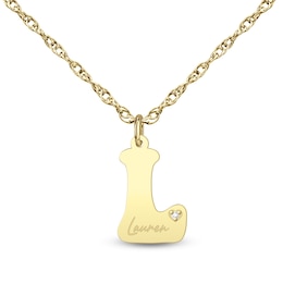 Engravable Name and Bubble Initial Pendant with Diamond Accent (1 Initial and Name) - 18"