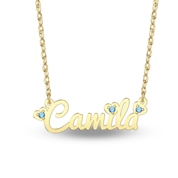 Script Name with Hearts Birthstone Necklace (1 Name and 1 Stone) - 18”