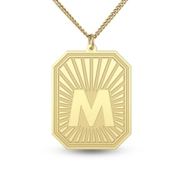 Initial Sunburst Octagon Pendant Necklace in Sterling Silver with 24K Gold Plate - 22”