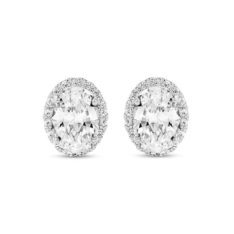 CT. T.W. Oval Certified Lab-Grown Diamond Frame Stud Earrings in Sterling Silver (F/SI2