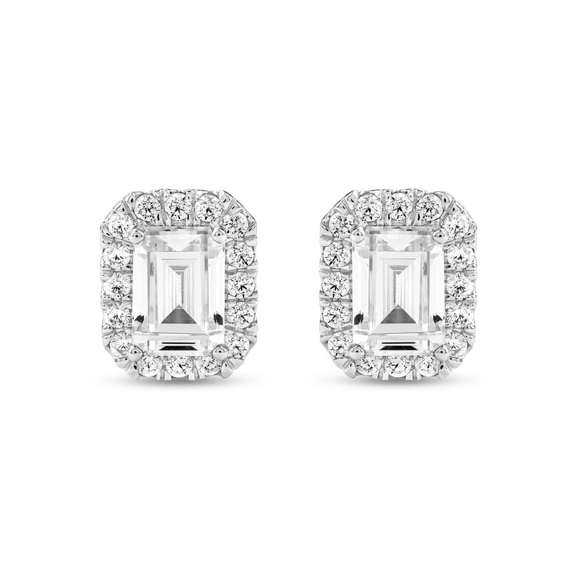 CT. T.W. Emerald-Cut Certified Lab-Grown Diamond Frame Stud Earrings in Sterling Silver (F/SI2