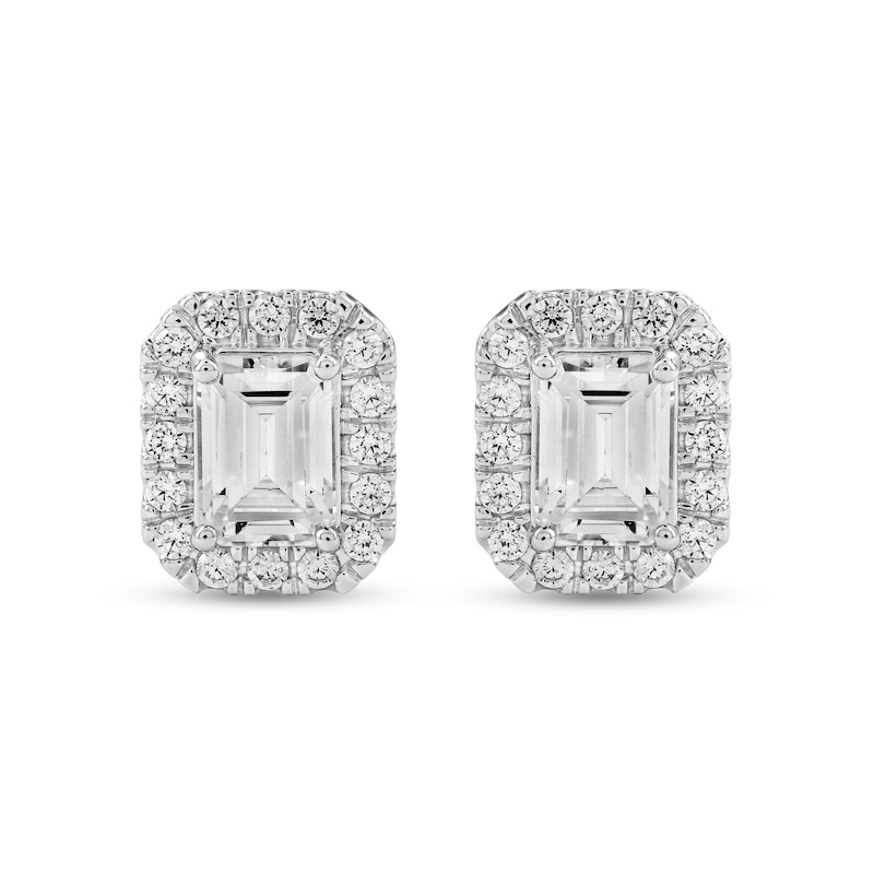 CT. T.W. Emerald-Cut Certified Lab-Grown Diamond Frame Stud Earrings in Sterling Silver (F/SI2