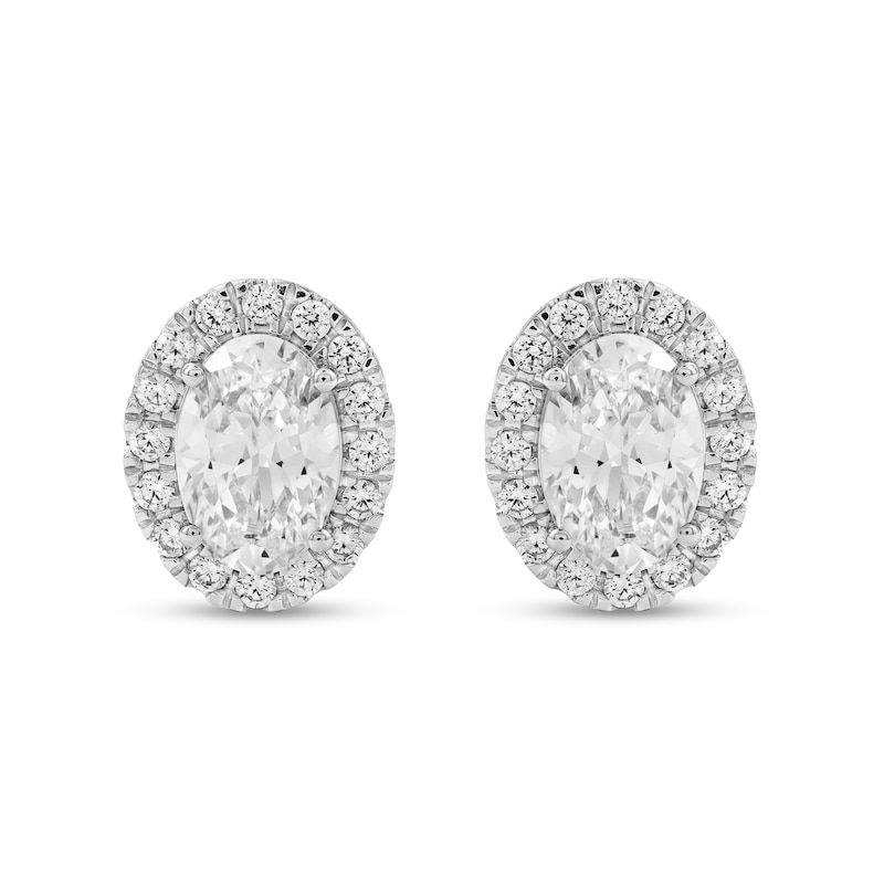 Main Image 1 of 3.50 CT. T.W. Oval Certified Lab-Grown Diamond Frame Stud Earrings in Sterling Silver (F/SI2)