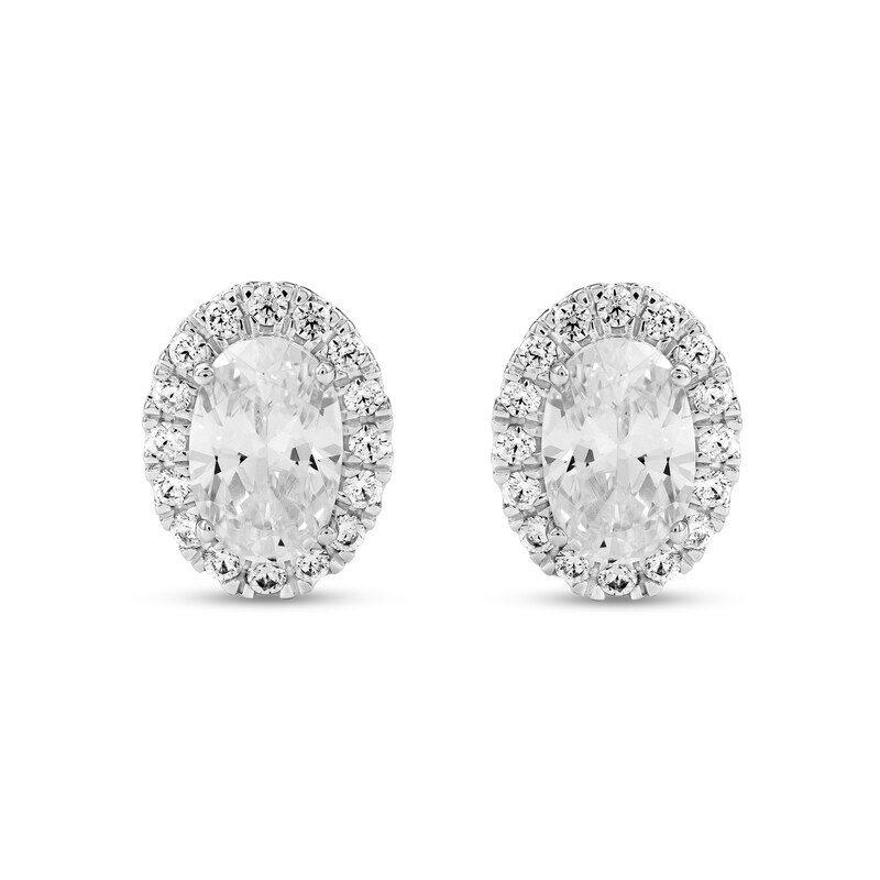 Main Image 1 of 4.75 CT. T.W. Oval Certified Lab-Grown Diamond Frame Stud Earrings in Sterling Silver (F/SI2)