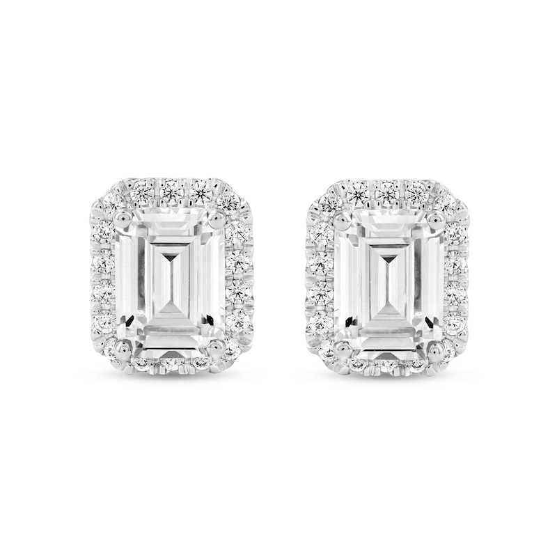 Main Image 1 of 2.23 CT. T.W. Emerald-Cut Certified Lab-Grown Diamond Frame Stud Earrings in Sterling Silver (F/SI2)