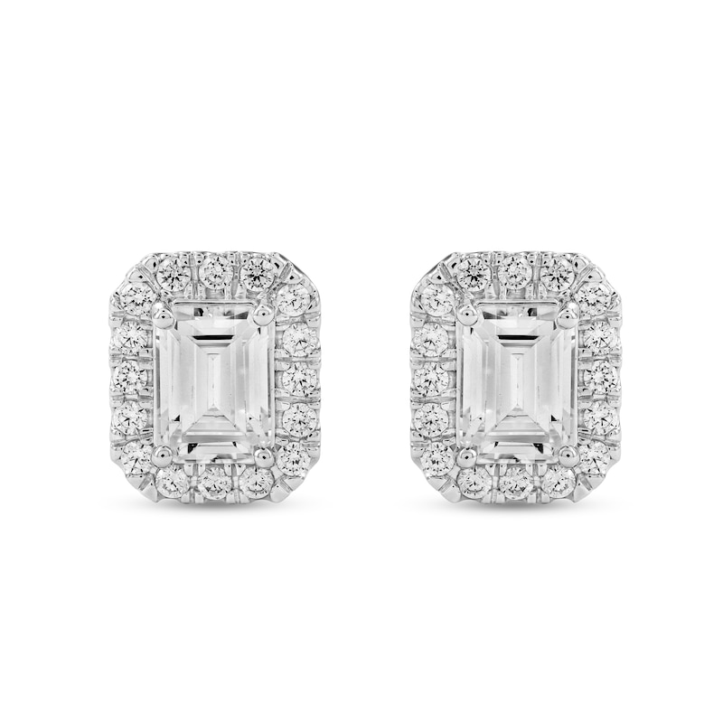 CT. T.W. Emerald-Cut Certified Lab-Grown Diamond Frame Stud Earrings in 10K White Gold (F/SI2