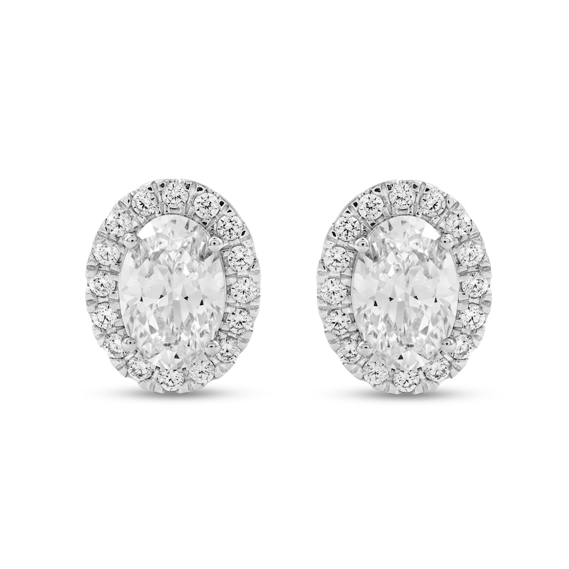 Main Image 1 of 3.50 CT. T.W. Oval Certified Lab-Grown Diamond Frame Stud Earrings in 10K White Gold (F/SI2)