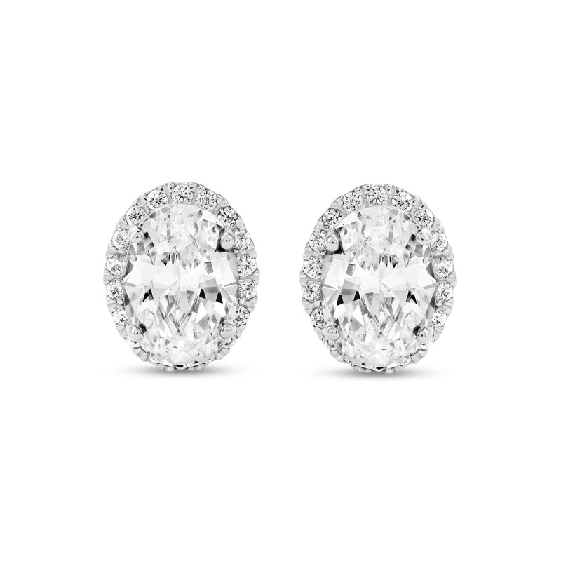 Main Image 1 of 2.23 CT. T.W. Oval Certified Lab-Grown Diamond Frame Stud Earrings in 10K White Gold (F/SI2)