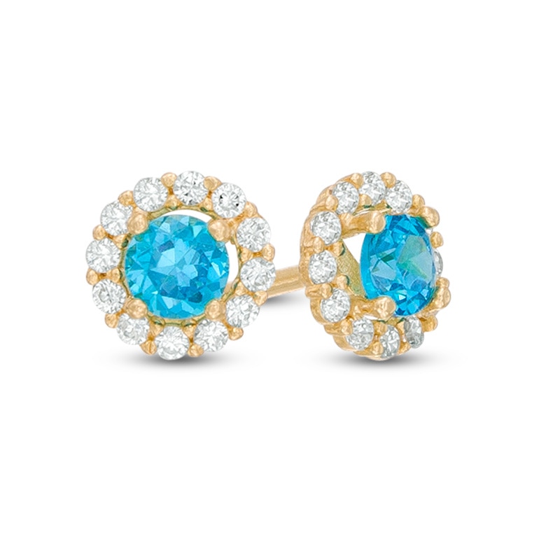 Child's Blue and White Cubic Zirconia Stud Earrings in 10K Gold