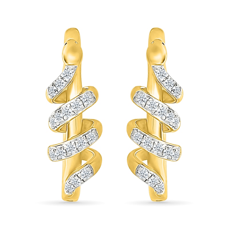 Main Image 1 of 0.18 CT. T.W. Diamond Snake Coiled Hoop Earrings in Sterling Silver with 24K Gold Vermeil