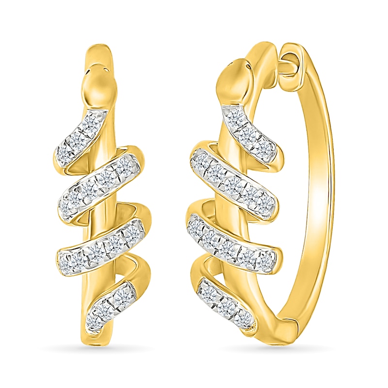 Main Image 2 of 0.18 CT. T.W. Diamond Snake Coiled Hoop Earrings in Sterling Silver with 24K Gold Vermeil