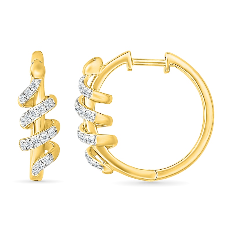 Main Image 3 of 0.18 CT. T.W. Diamond Snake Coiled Hoop Earrings in Sterling Silver with 24K Gold Vermeil