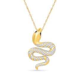 0.11 CT. T.W. White and Black Diamond Snake Pendant in Sterling Silver with 24K Gold Vermeil