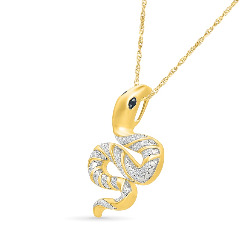 Main Image 2 of 0.11 CT. T.W. White and Black Diamond Snake Pendant in Sterling Silver with 24K Gold Vermeil