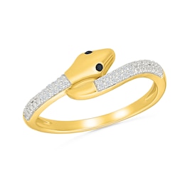 0.065 CT. T.W. White and Black Diamond Bypass Snake Ring in 10K Gold
