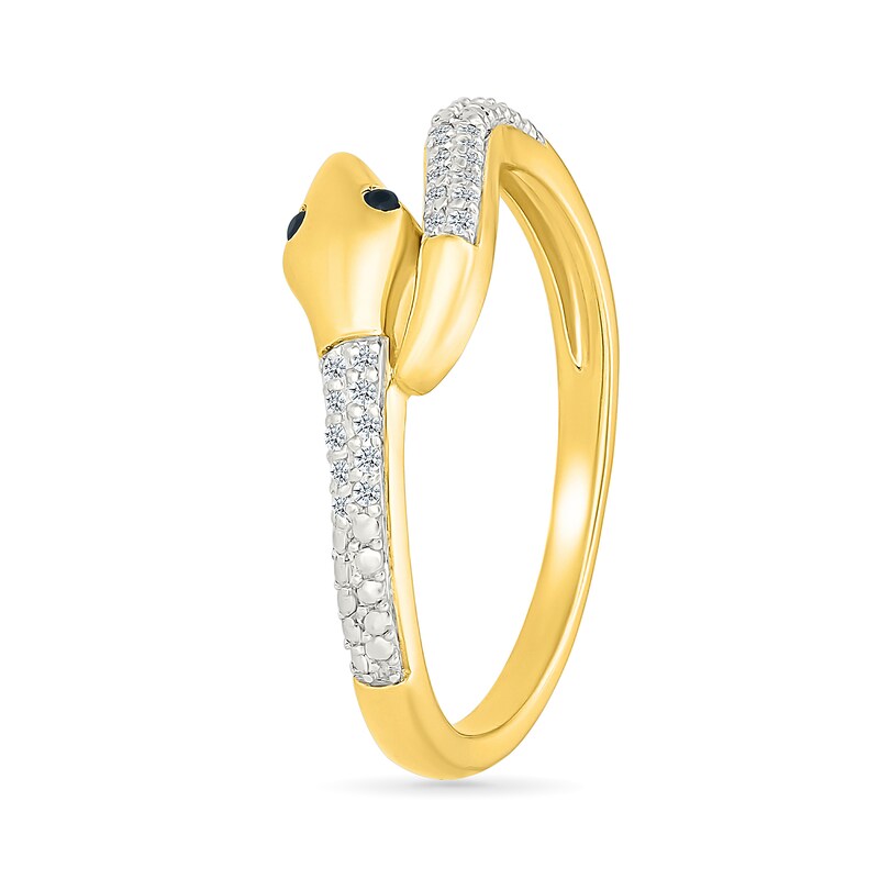 Main Image 3 of 0.065 CT. T.W. White and Black Diamond Bypass Snake Ring in 10K Gold