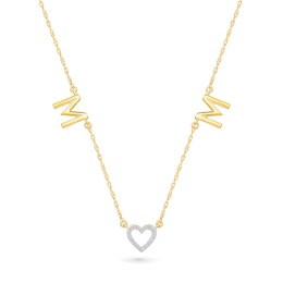 0.04 CT. T.W. Diamond “Mom” Heart Station Necklace in 10K Gold