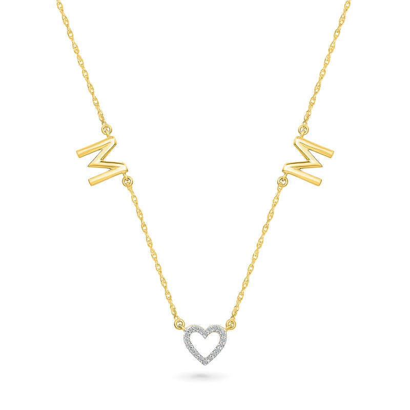Main Image 1 of 0.04 CT. T.W. Diamond “Mom” Heart Station Necklace in 10K Gold
