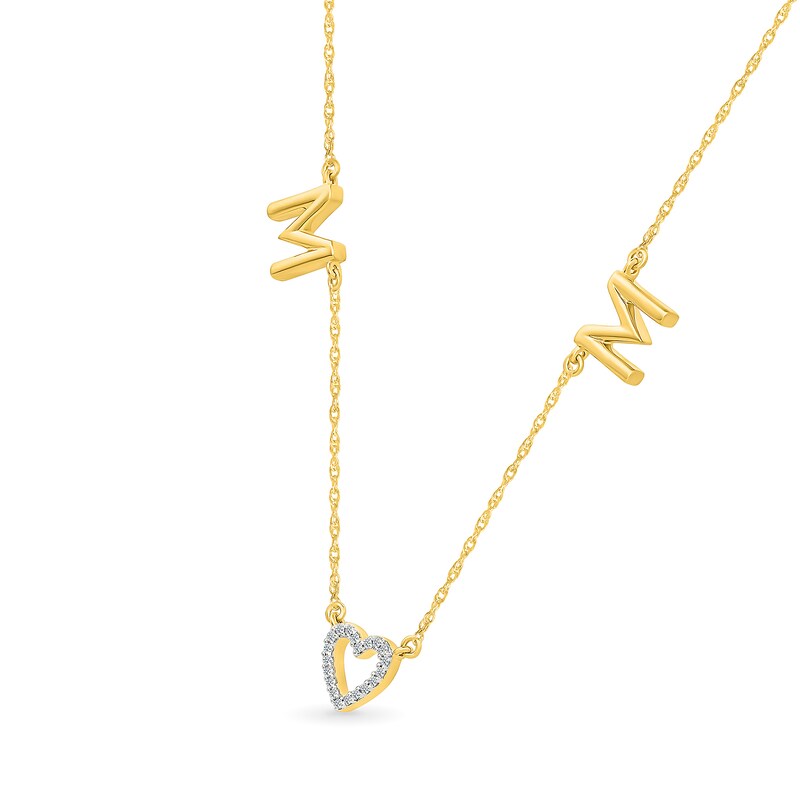 Main Image 2 of 0.04 CT. T.W. Diamond “Mom” Heart Station Necklace in 10K Gold