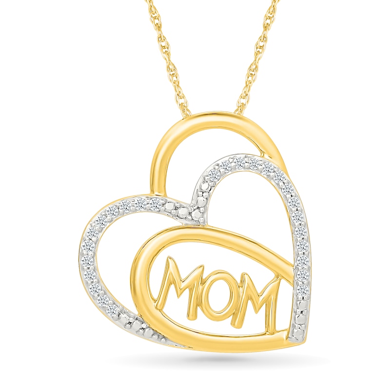 0.08 CT. T.W. Diamond "Mom" Triple-Heart Pendant in 10K Gold