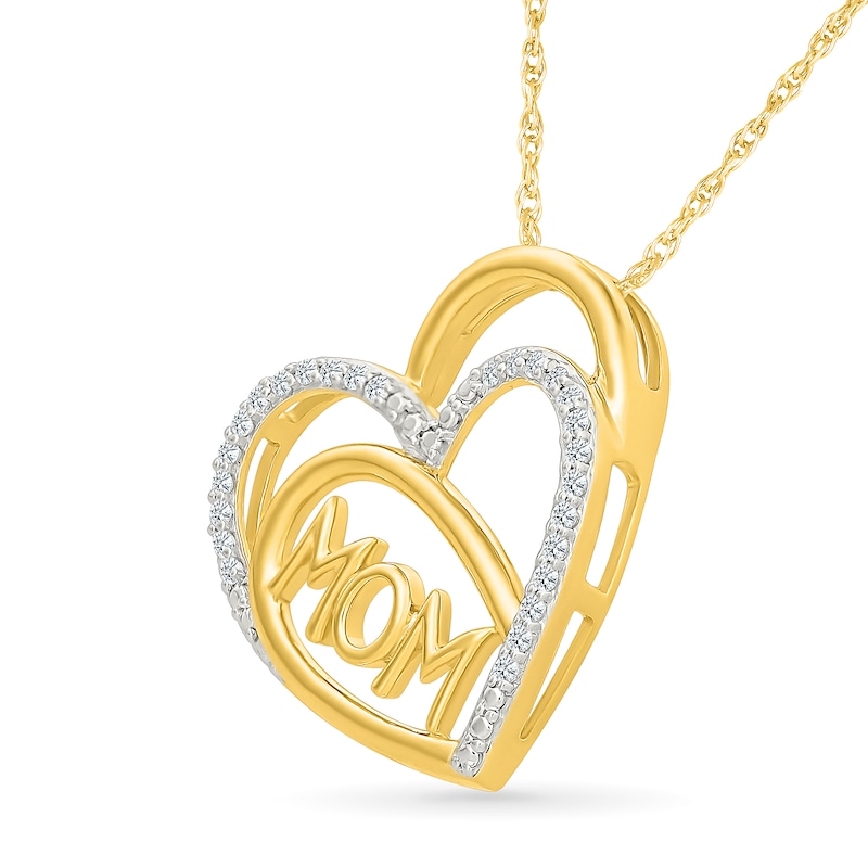 0.08 CT. T.W. Diamond "Mom" Triple-Heart Pendant in 10K Gold