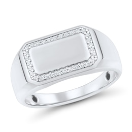 0.12 CT. T.W. Diamond Frame Signet Ring in 10K White Gold