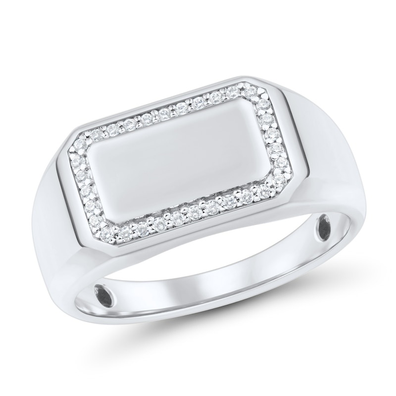 Main Image 1 of 0.12 CT. T.W. Diamond Frame Signet Ring in 10K White Gold