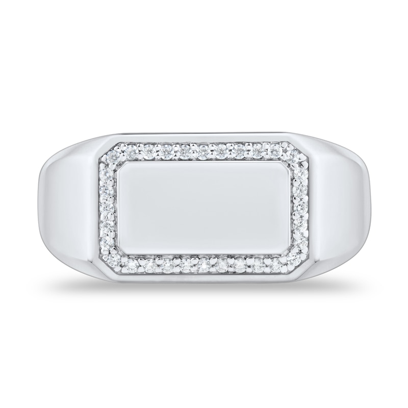 Main Image 2 of 0.12 CT. T.W. Diamond Frame Signet Ring in 10K White Gold