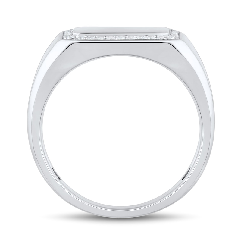 Main Image 3 of 0.12 CT. T.W. Diamond Frame Signet Ring in 10K White Gold