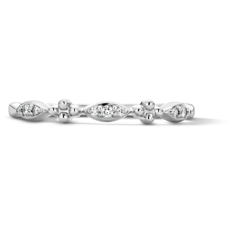 Diamond-Accent and Beaded Stackable Band in Sterling Silver
