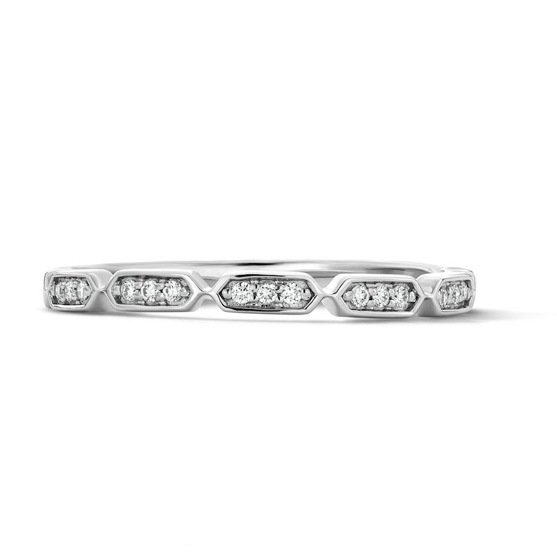 Diamond-Accent Hex Stackable Band in Sterling Silver