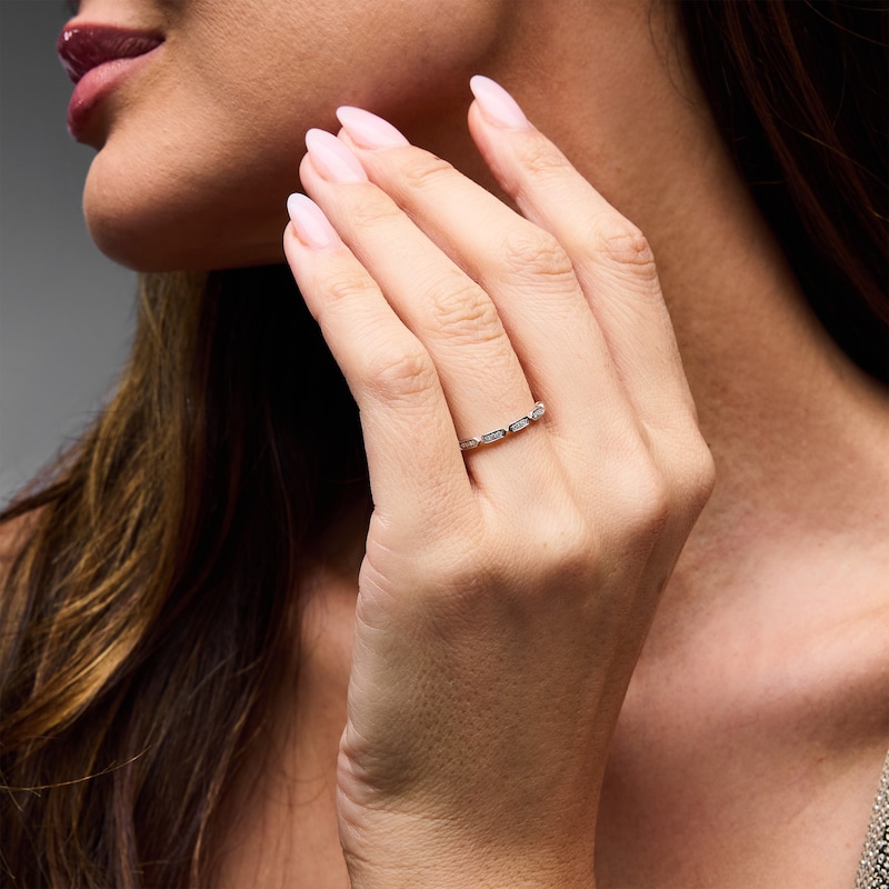 Diamond-Accent Hex Stackable Band in Sterling Silver