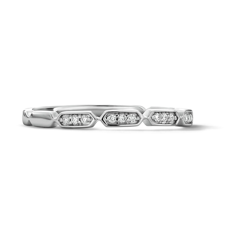 Diamond-Accent Hex Stackable Band in Sterling Silver